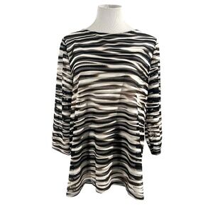 NWT Chico's Travelers Zebra Print Striped Mesh 3/4 Length Sleeve Top Size Large